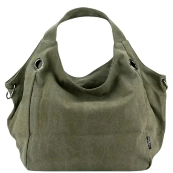 SALE * Tao MaoMao Cotton Canvas Hobo Tote in Army Green - Picture 2 of 11